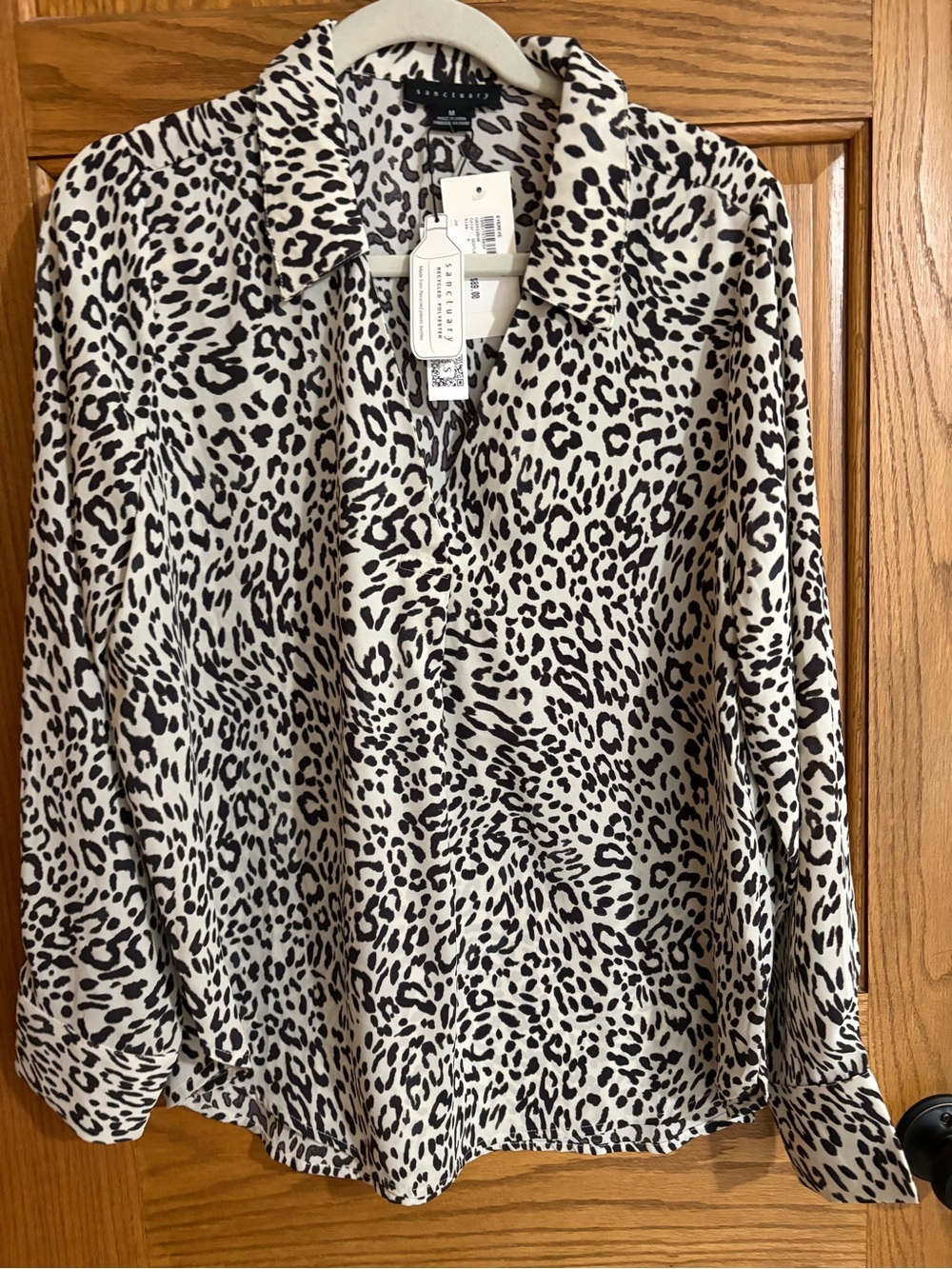 Sanctuary NWT Black and Ivory Leopard Print Button Front Blouse